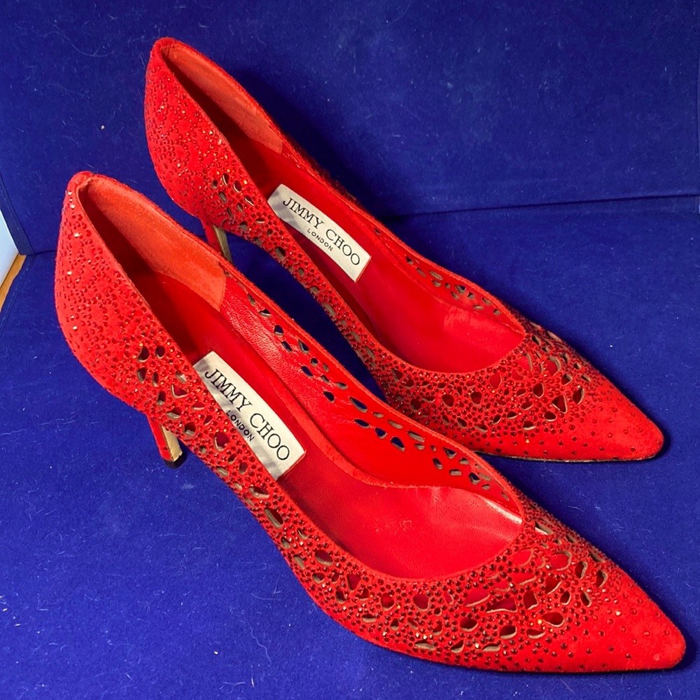 Jimmy Choo red sparkly heels